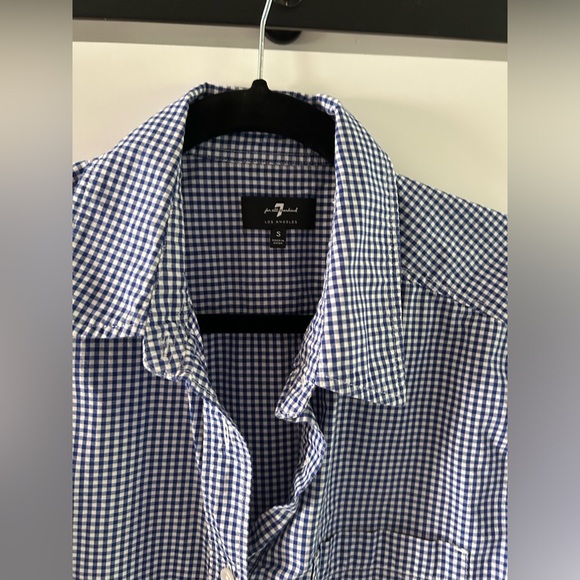 7 For All Mankind Gingham Button Down Shirt Blue White Small - Picture 2 of 3